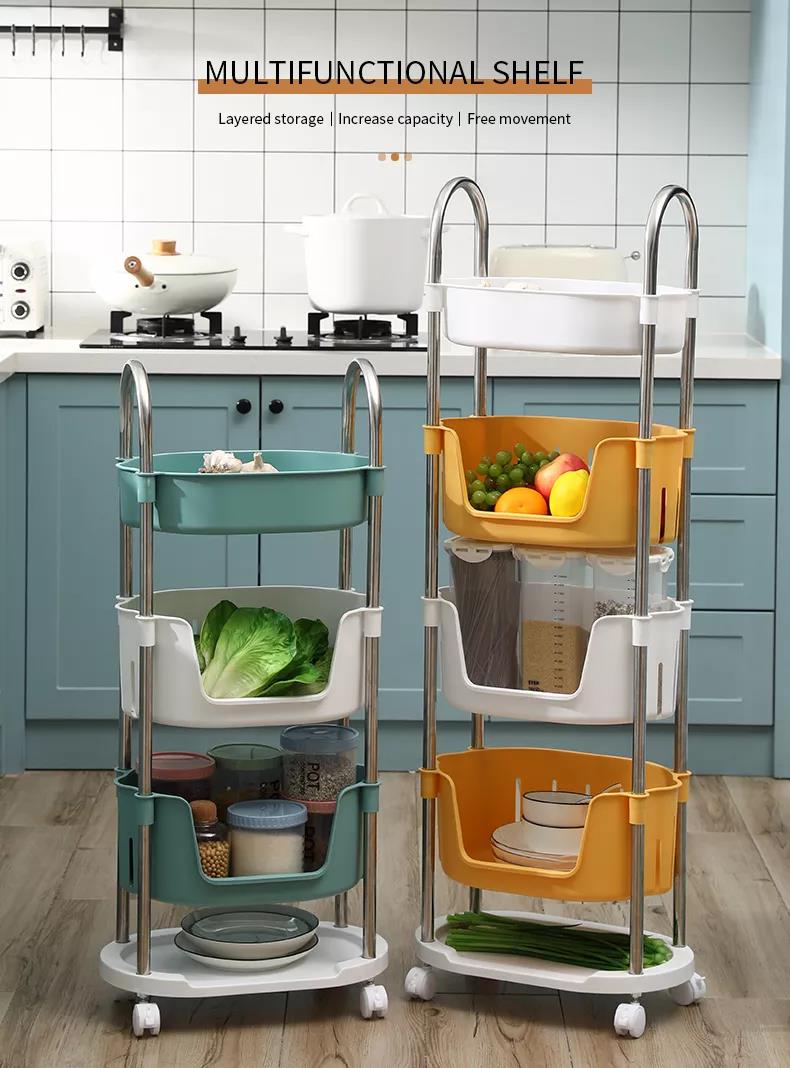 Movable Multi Functional Stainless Steel Plastic Kitchen Storage Rack 