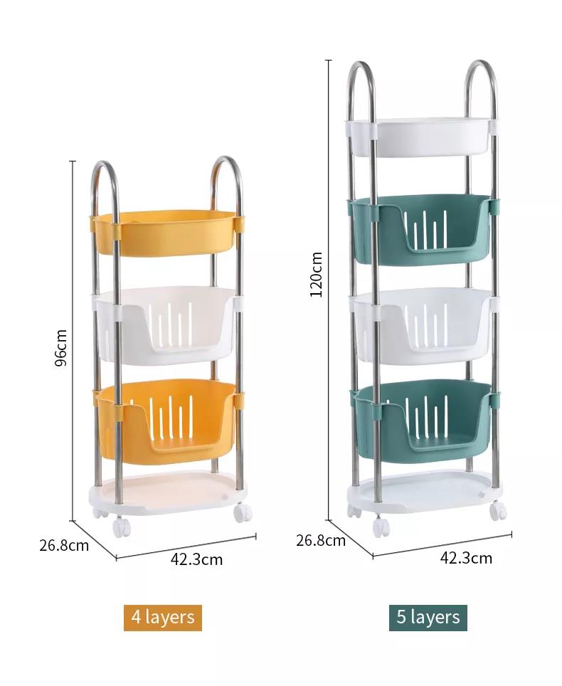 Movable Multi Functional Stainless Steel Plastic Kitchen Storage Rack 