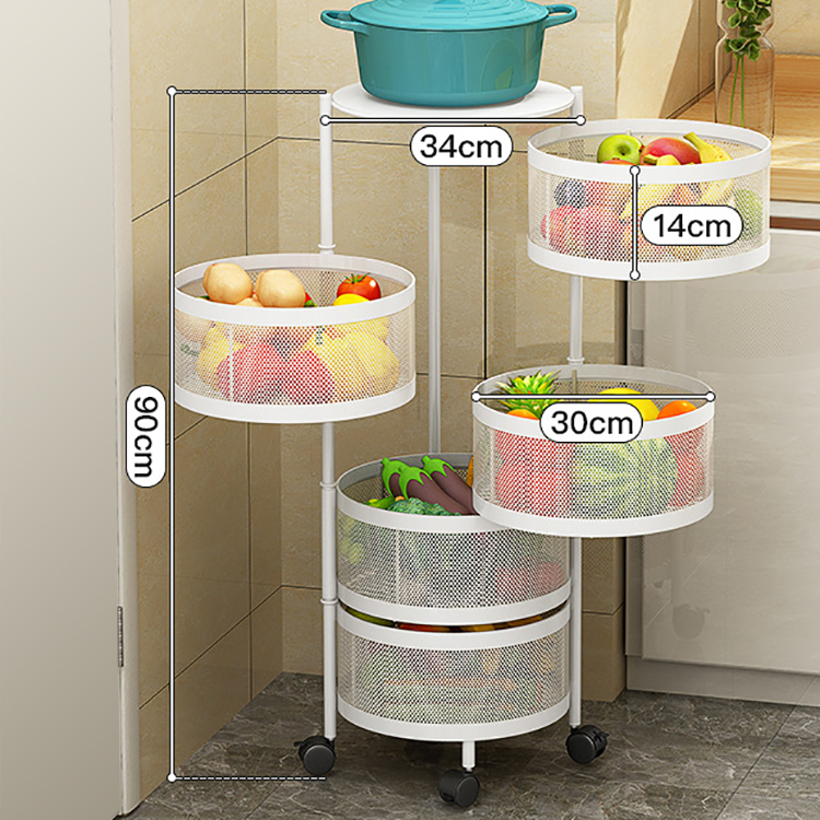 3 4 5 Layer Rotating Utility Trolley Cart Kitchen Storage Rack Organizer With Wheels