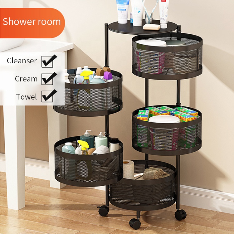 3 4 5 Layer Rotating Utility Trolley Cart Kitchen Storage Rack Organizer With Wheels