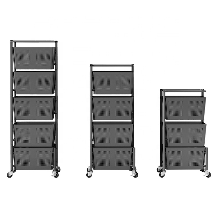 Square Rotating 3 4 5 Tier Stainless Steel Kitchen Storage Rack Fruit Vegetable Storage Basket Utility Trolley Cart With Wheels