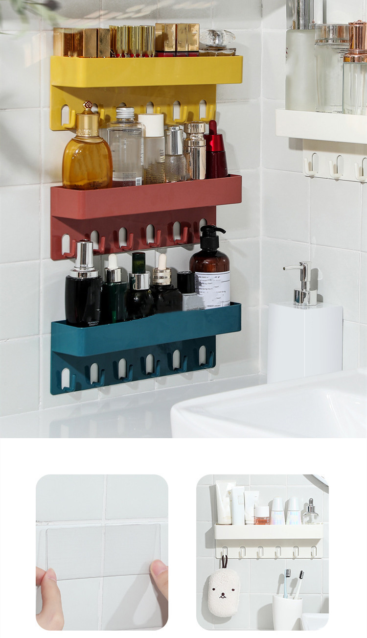 Wholesale Household Multifunction Punch-free Seamless Storage Holders Kitchen Storage Rack With Hook Rack Bathroom Storage Rack(图3)